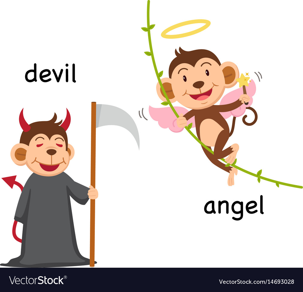 Opposite words devil and angel Royalty Free Vector Image