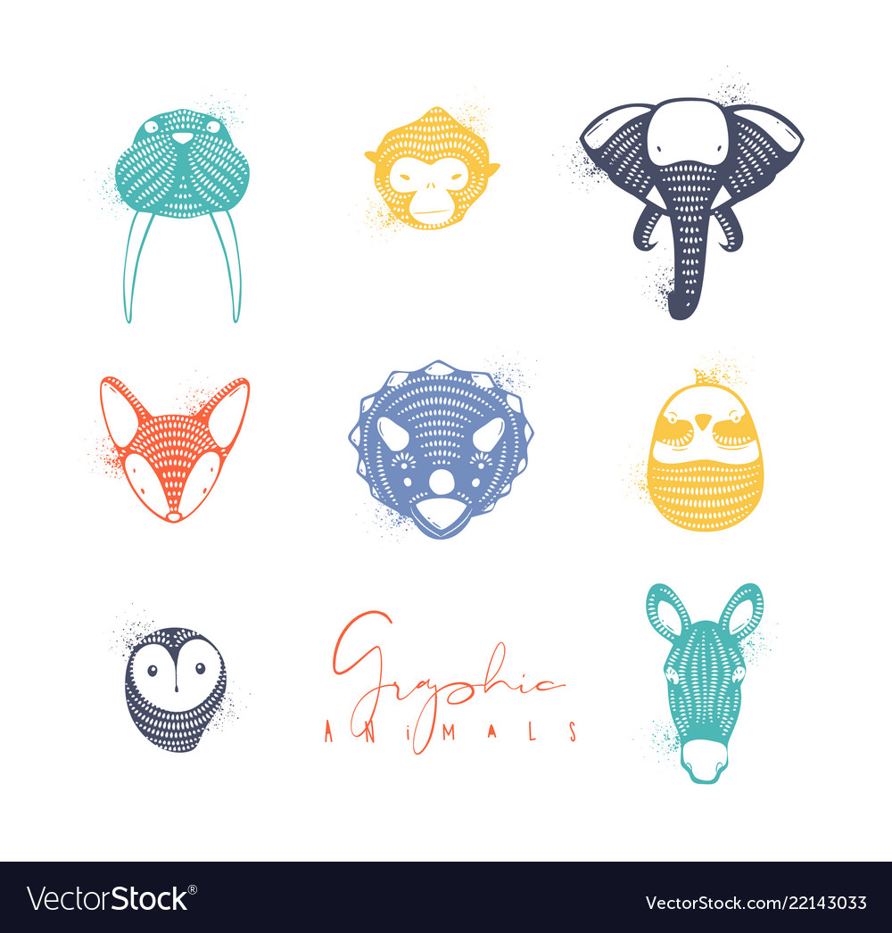 Animals graphic authentic color Royalty Free Vector Image