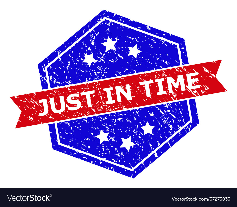Hexagonal bicolor just in time seal with grunge Vector Image