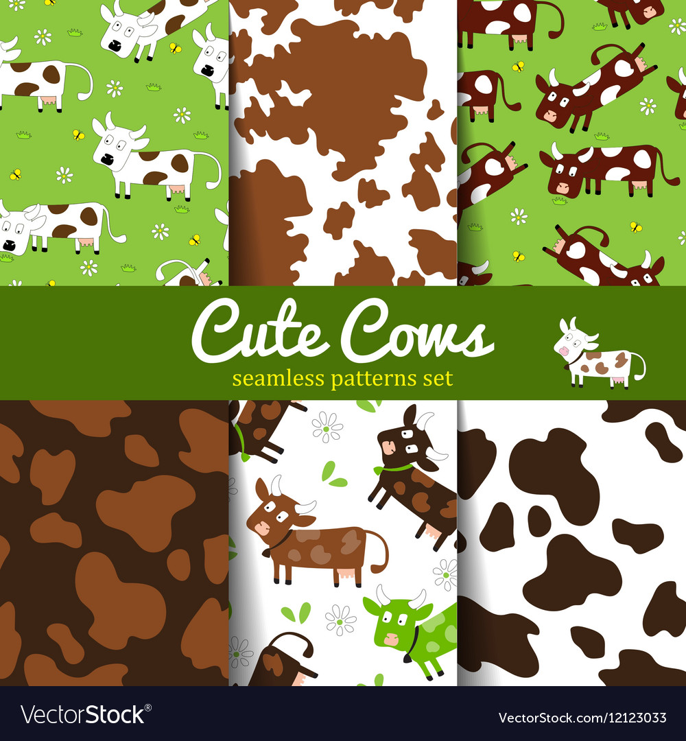 Set of seamless patterns with cow and skin