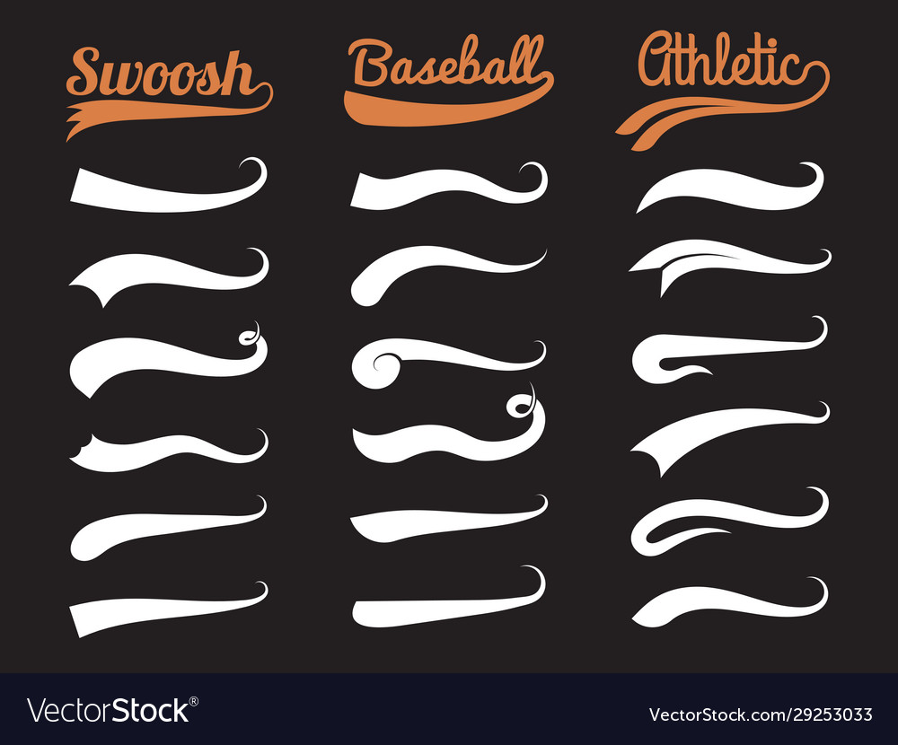 Premium Vector  Swooshes text tails for baseball design sports swash  underline shapes set in retro style swish typography font elements for  athletics baseball football decoration black swirl vector line