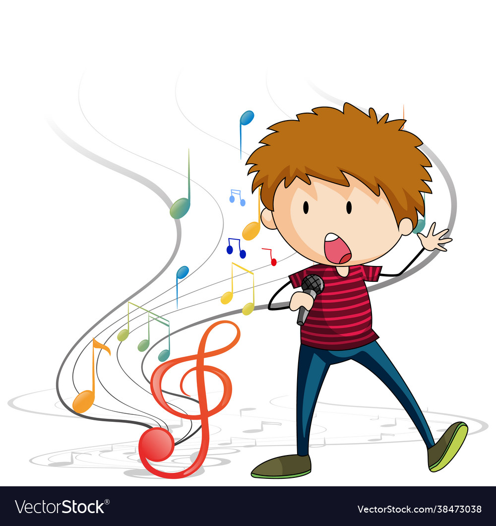 Doodle cartoon character a singer boy singing Vector Image