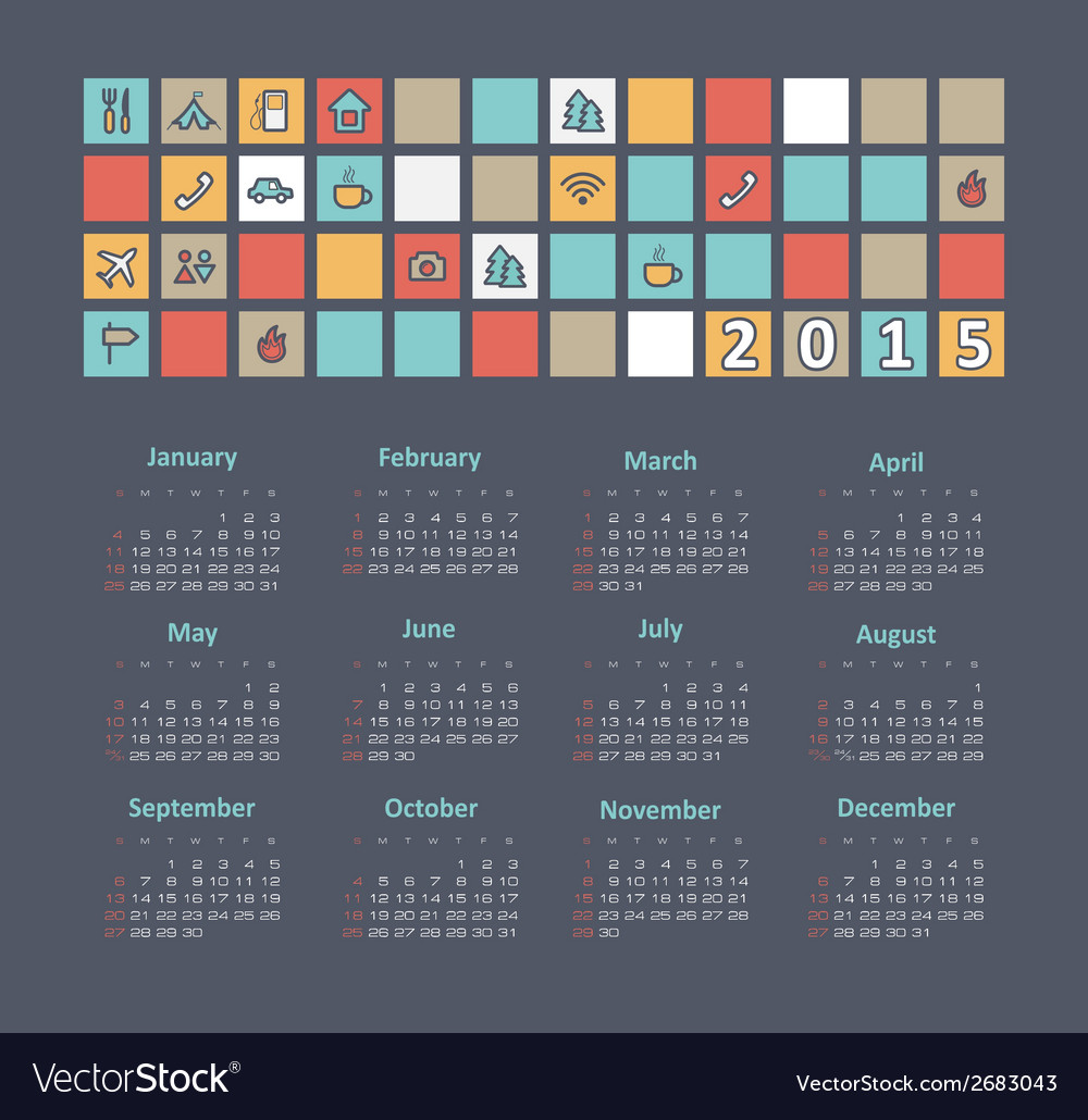 Calendar 2015 year with travel icons