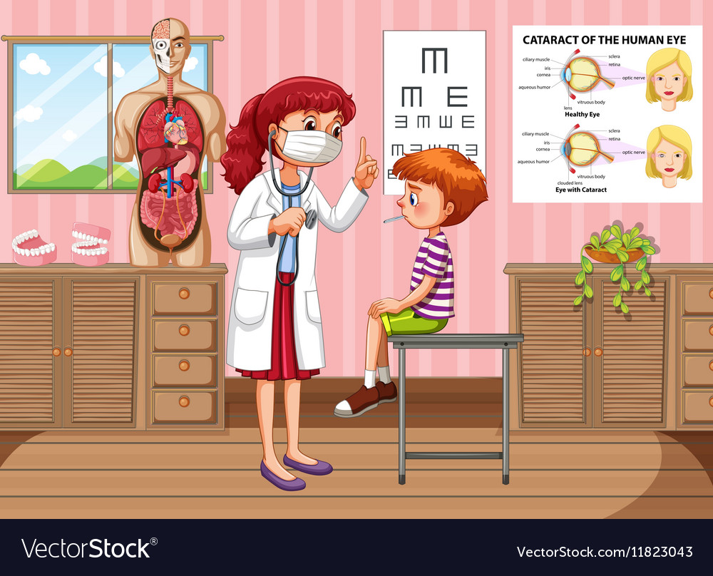 Doctor Checking Up Boy Health In Clinic Royalty Free Vector