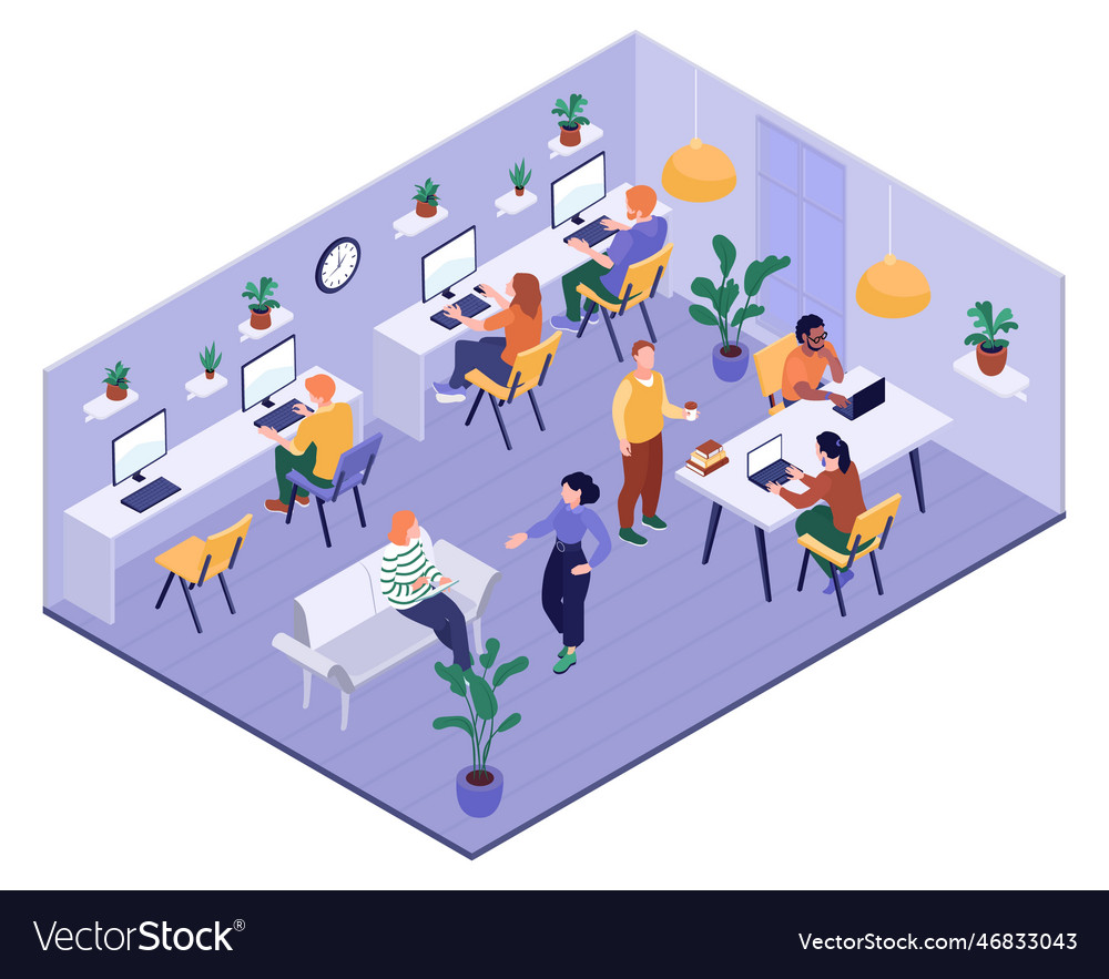 Isometric freelancer office composition Royalty Free Vector