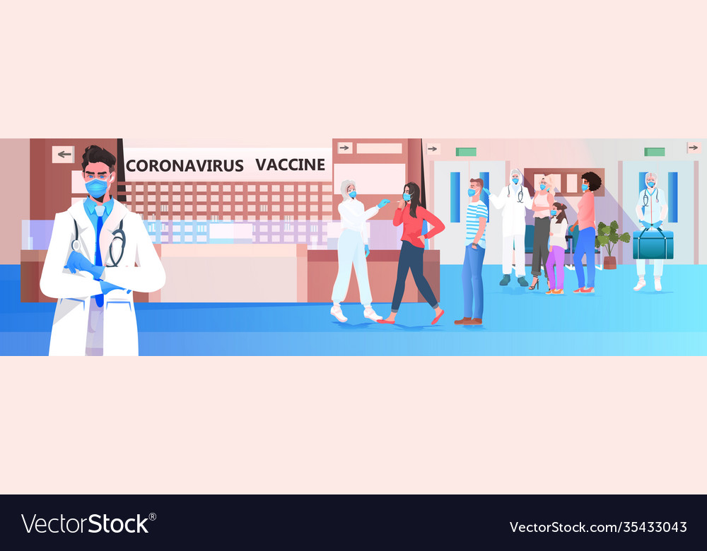 Mix race patients in masks getting swab Royalty Free Vector