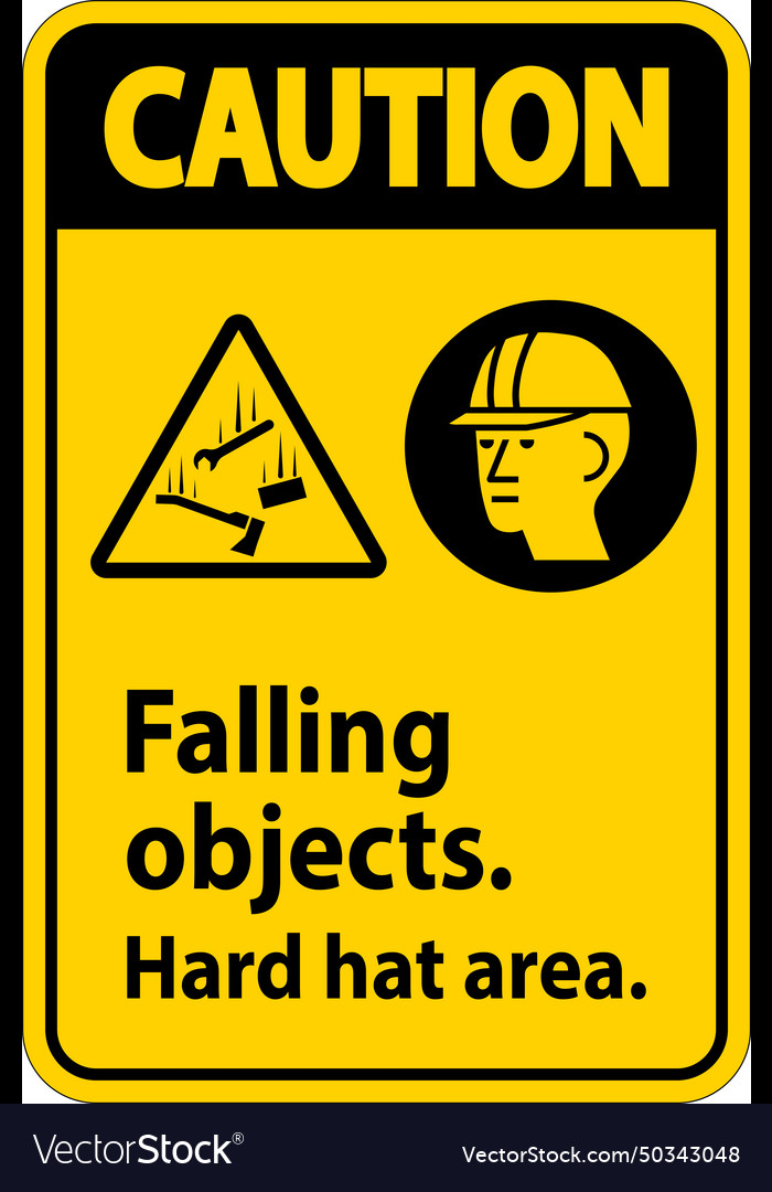 Caution sign falling objects hard hat area Vector Image