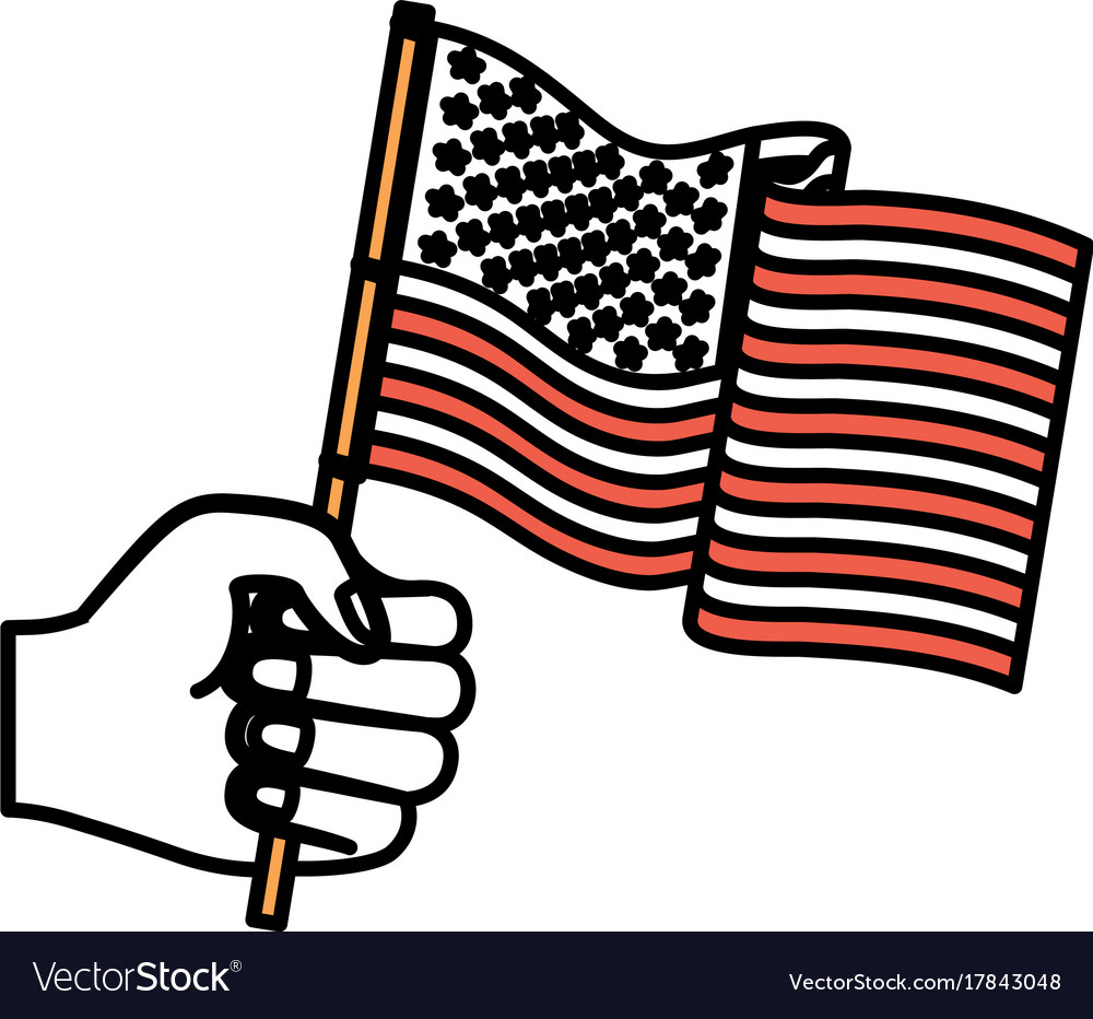 Hand holding united states waving flag color Vector Image