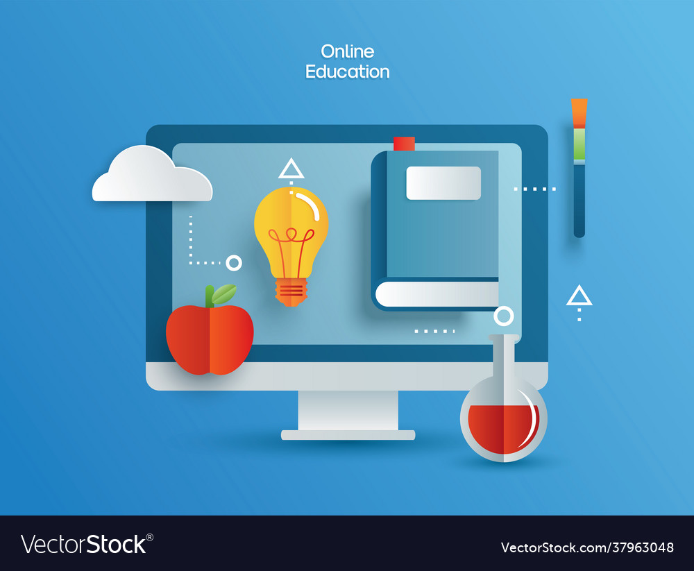 Online education learning on computer learning Vector Image