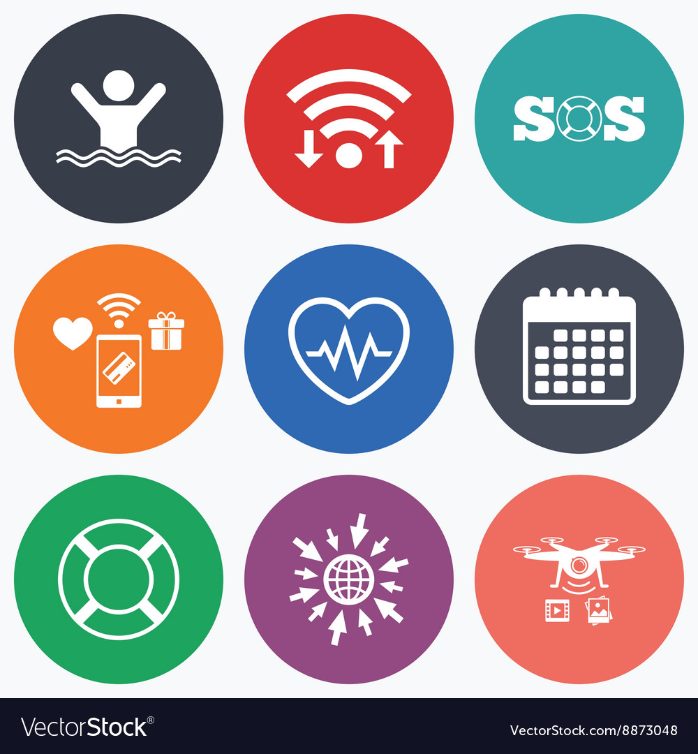 Sos lifebuoy icon heartbeat cardiogram