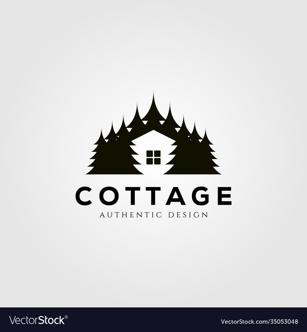 Vintage cottage logo design with pine tree symbol Vector Image