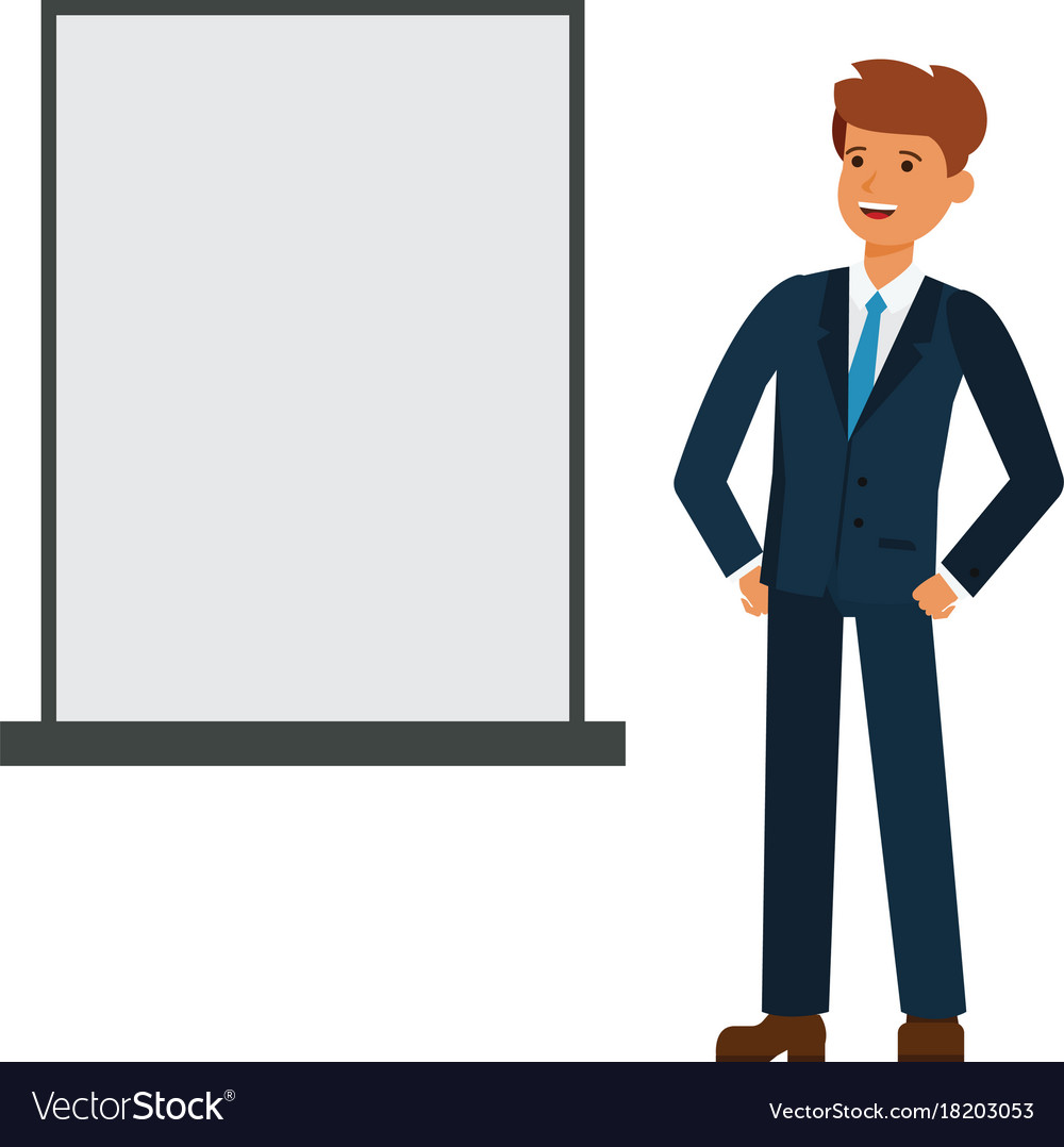 Businessman looking at blank board cartoon flat