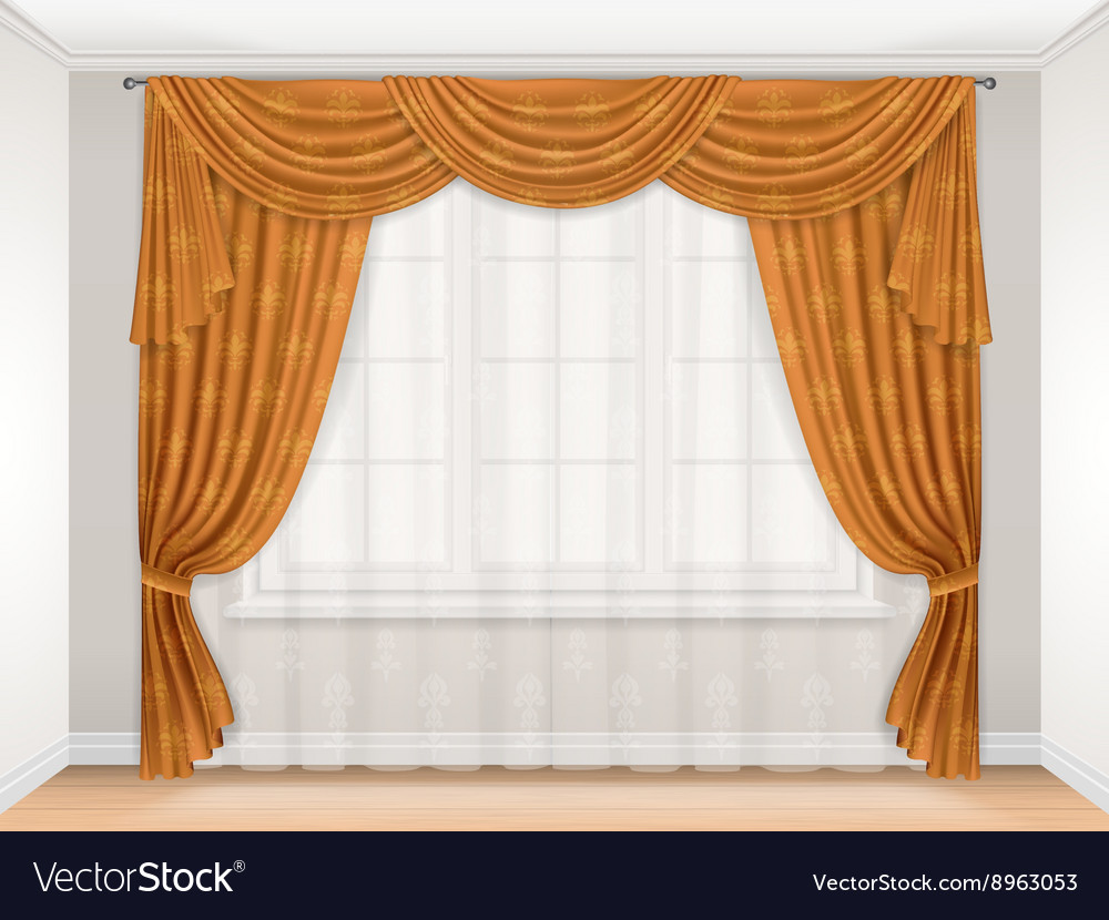 Classic Beige Curtain With Damask Pattern Vector Image