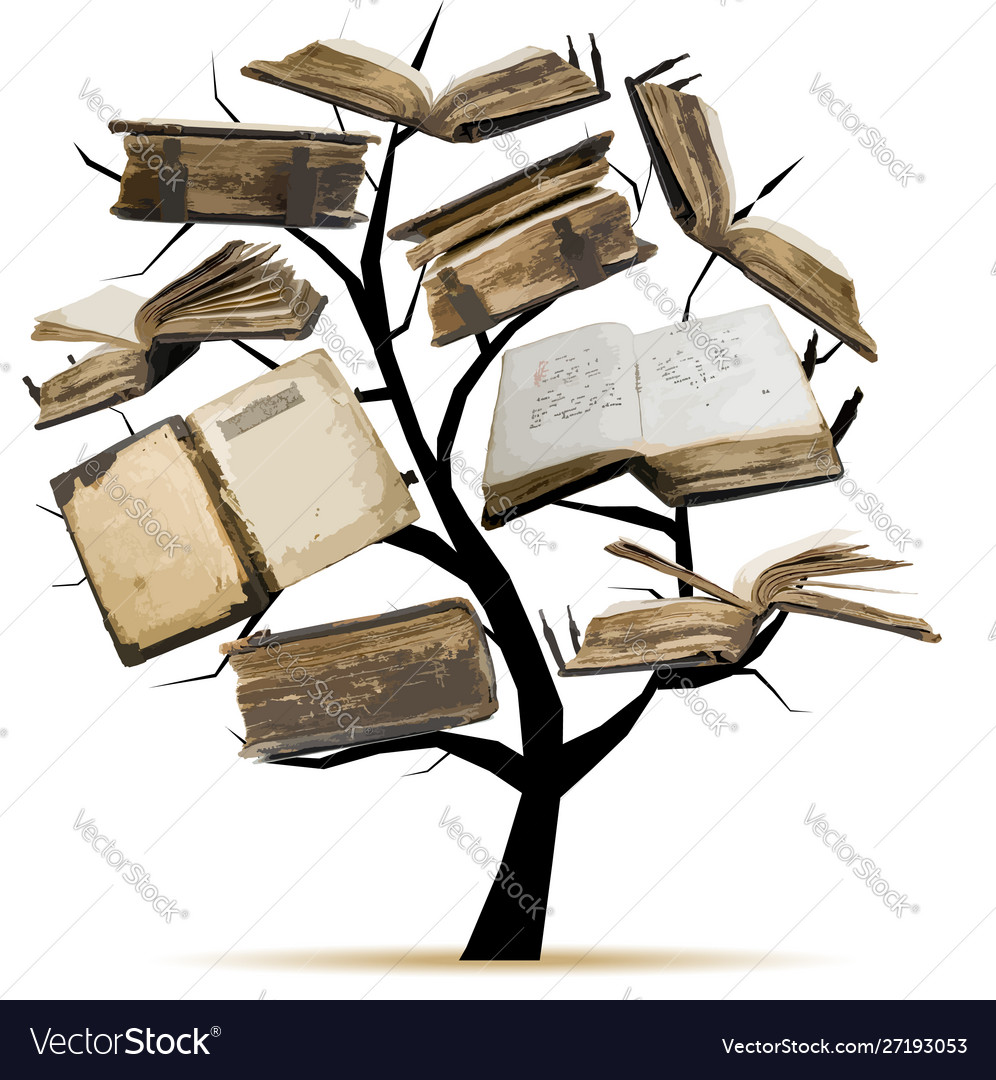 Library tree with old books for your design Vector Image