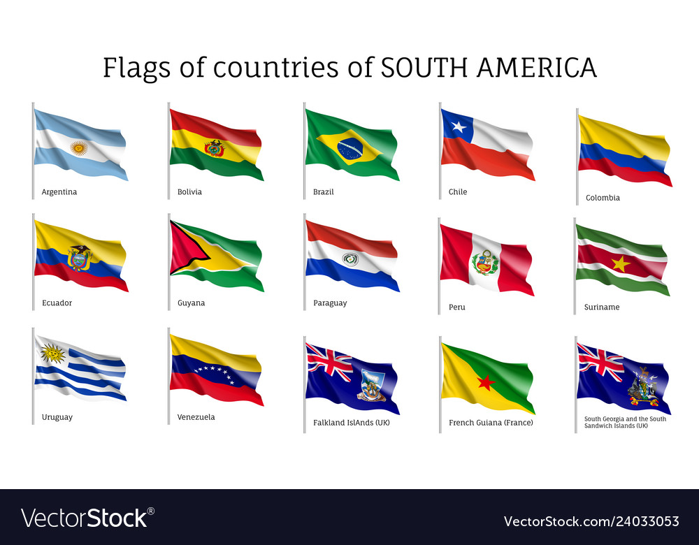 Realistic waving flags of south america continent Vector Image