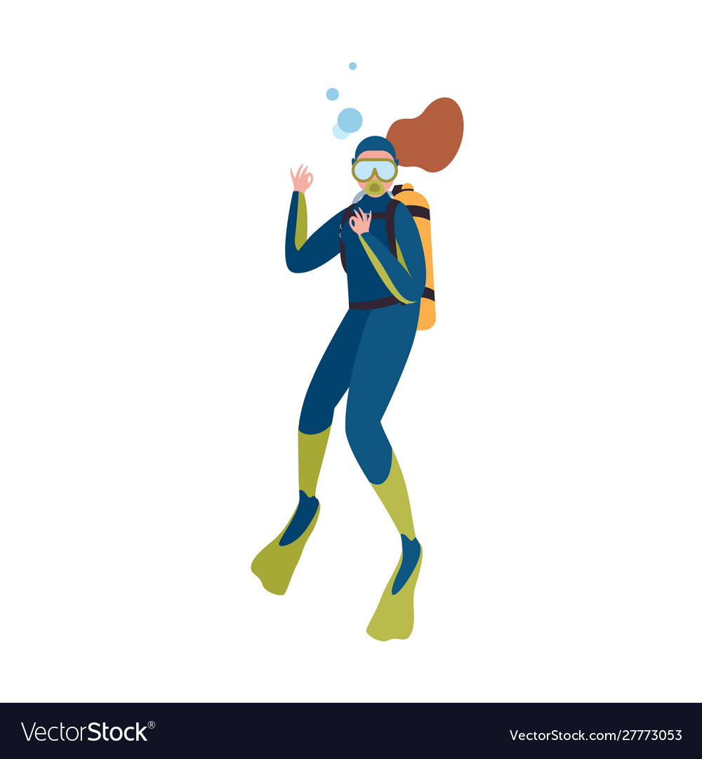 Scuba diver in wetsuit show ok gesture isolated Vector Image