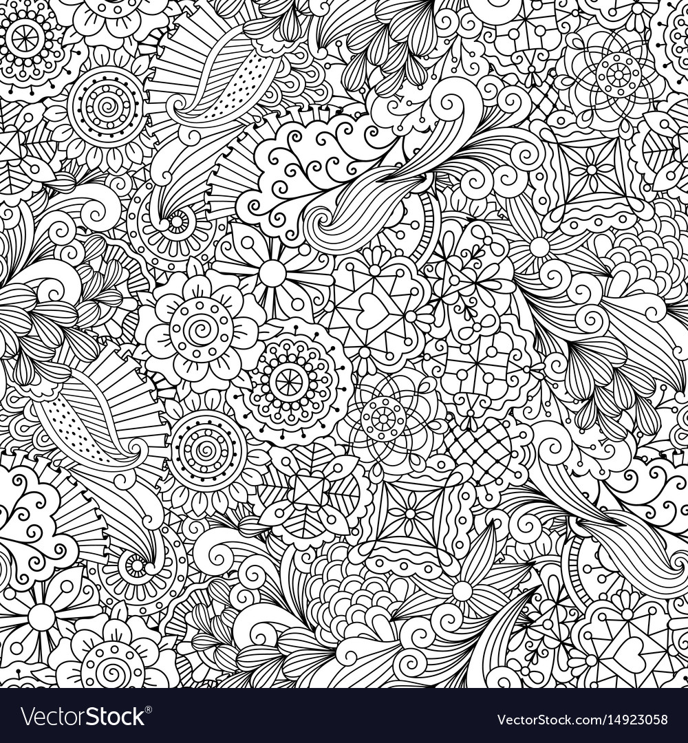 Flowers and swirls etnic decorative pattern