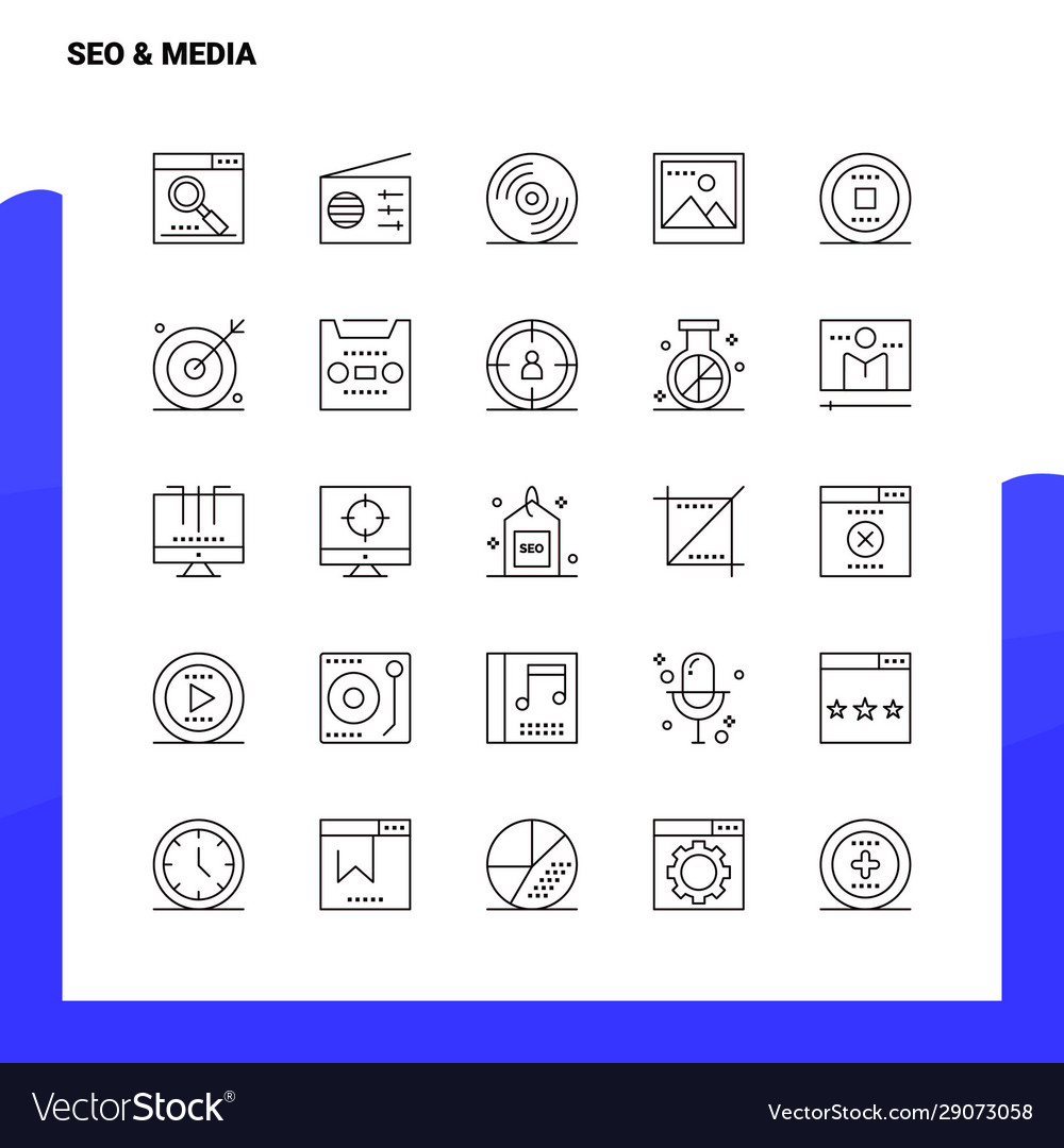 Set seo media line icon 25 icons