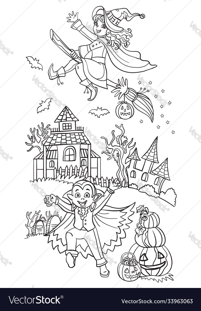 Cartoon halloween vampire and witch