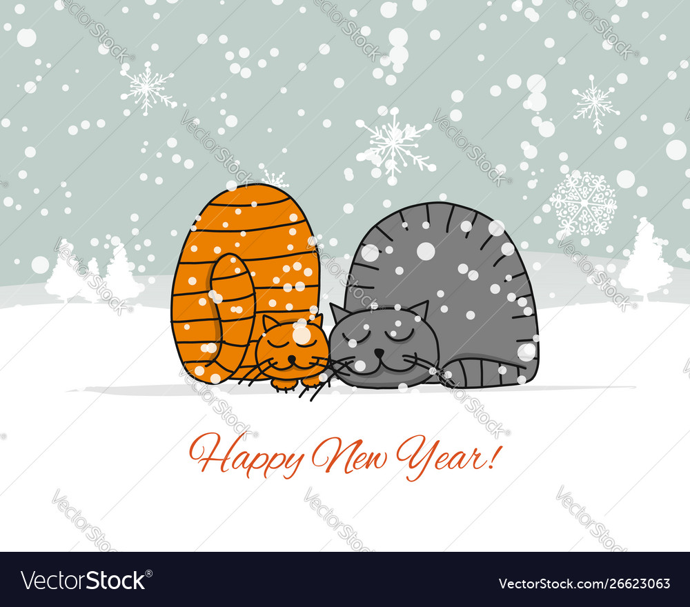 Christmas card design with sleeping cats Vector Image