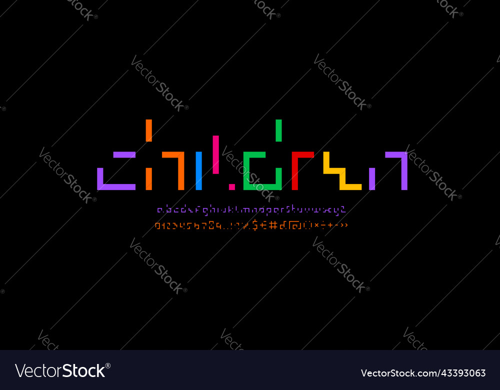 Coding bright color font technology alphabet Vector Image