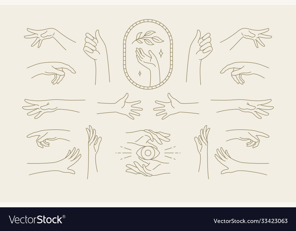 Female Hands Gestures Collection Line Art Hand Vector Image 3582