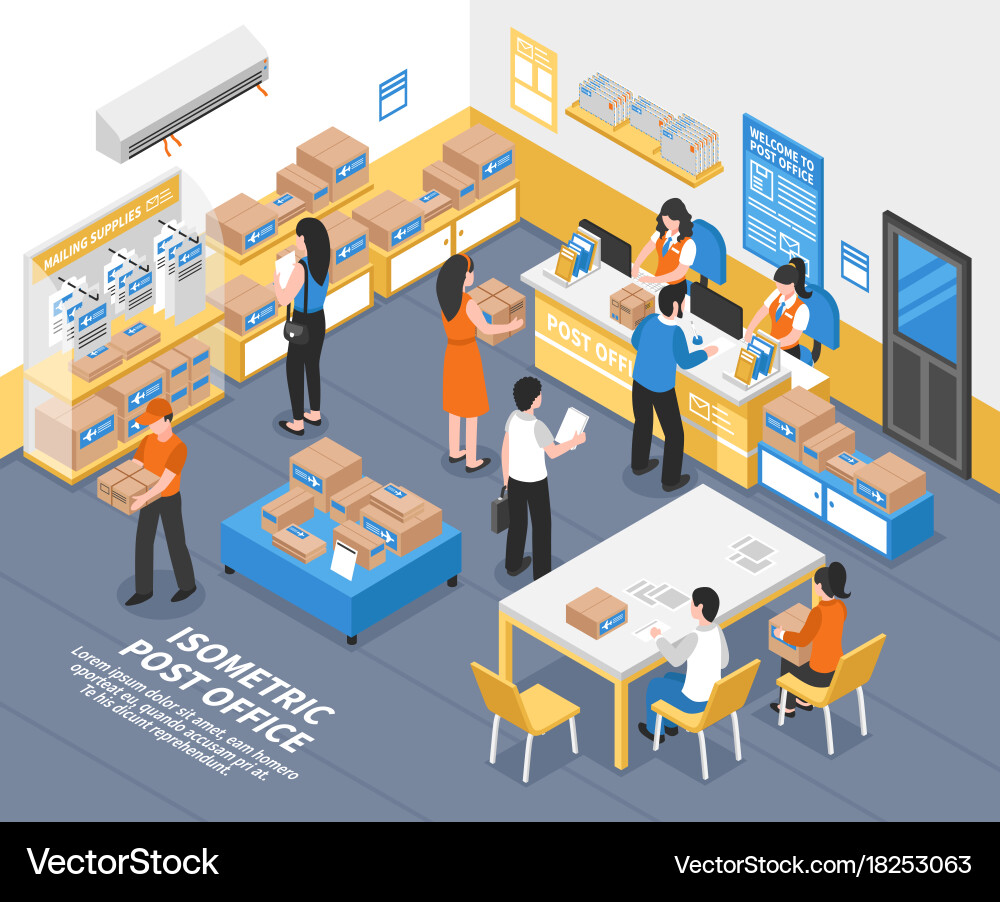 Post office isometric Royalty Free Vector Image