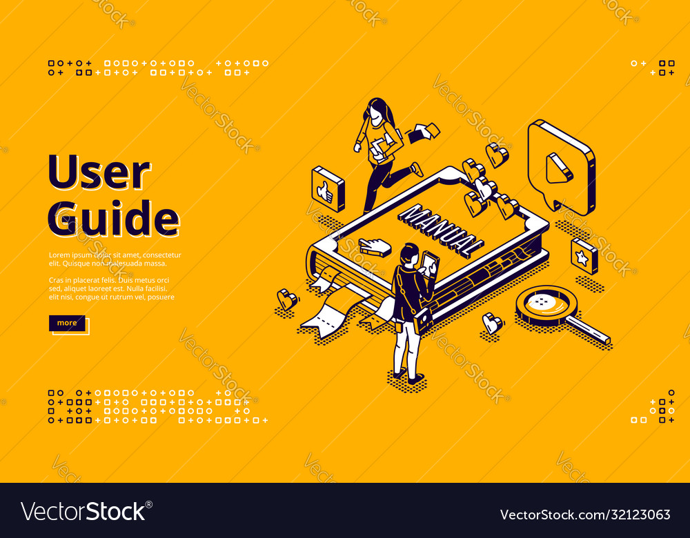 User guide isometric landing page people and book Vector Image