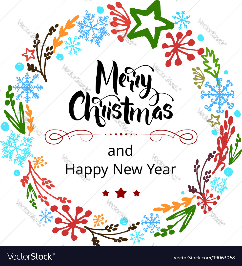 Greeting Card Happy New Year And Merry Christmas Vector Image