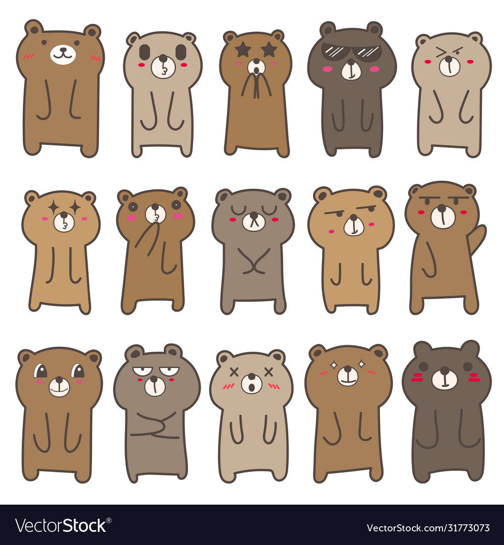 Cute bear character design set