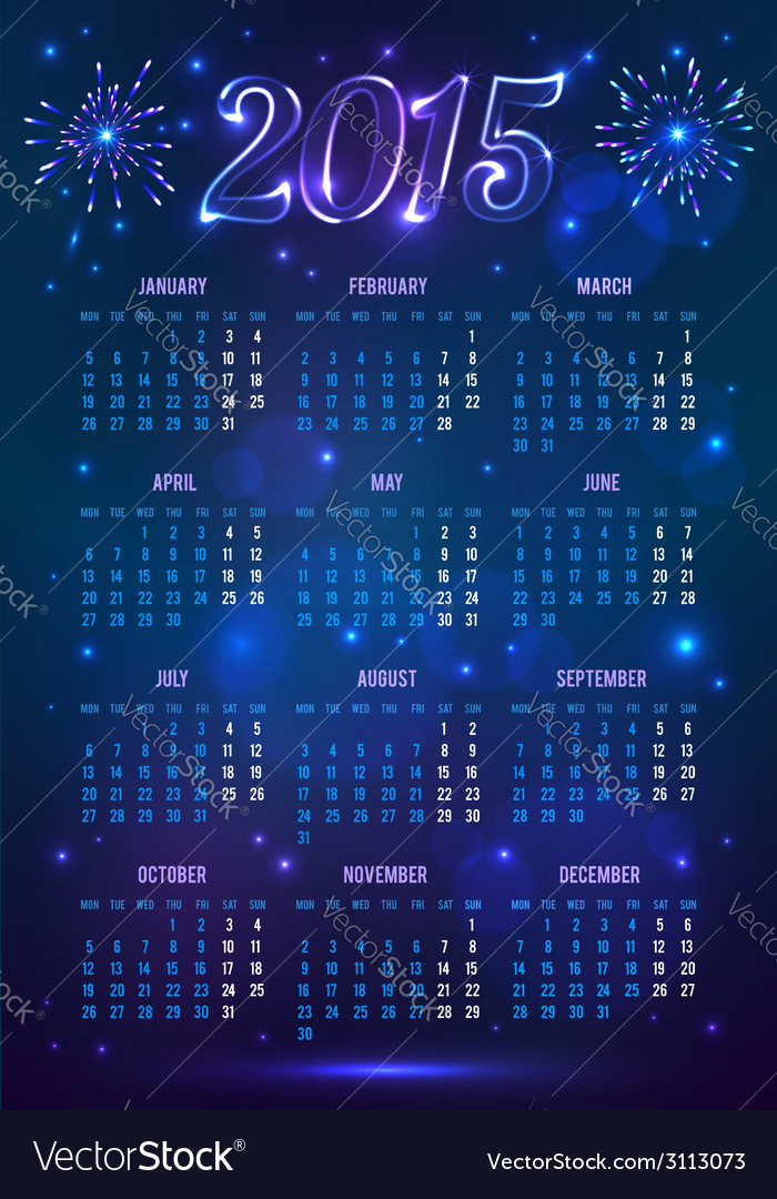 Dark blue 2015 year european calendar in magic Vector Image