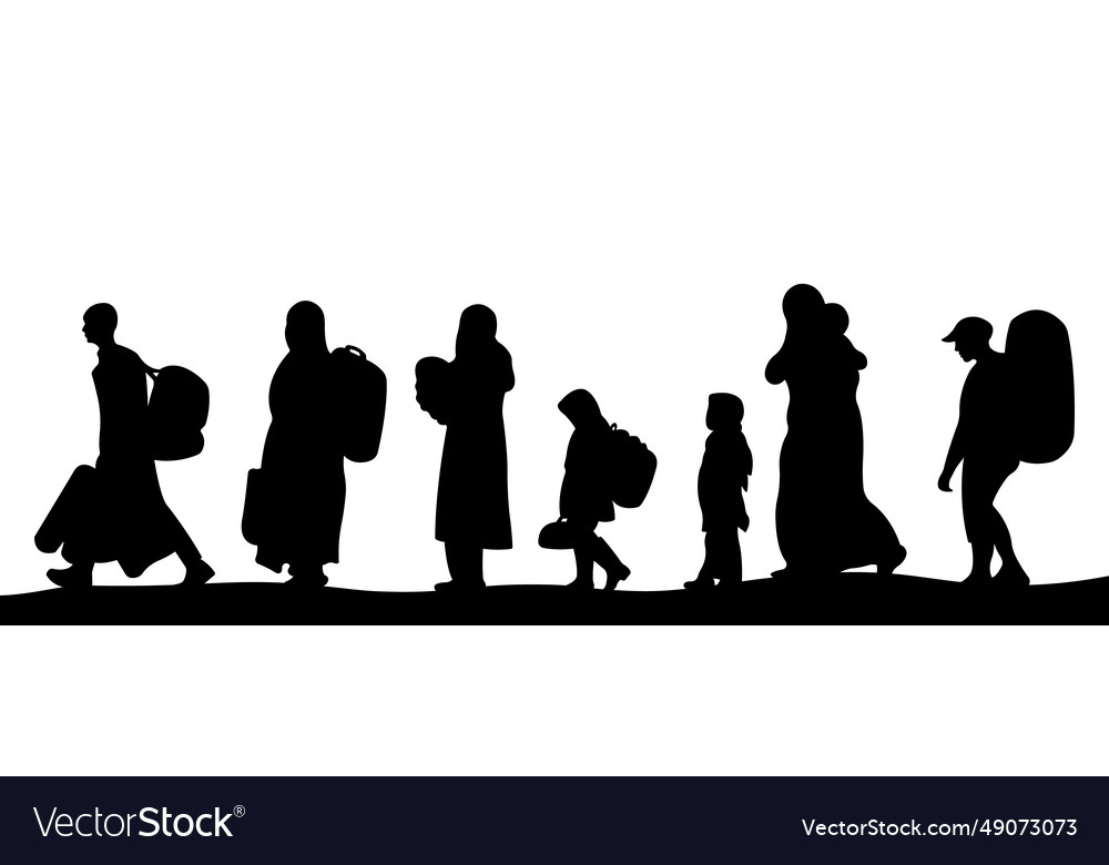 Group of walking migrants2 Royalty Free Vector Image