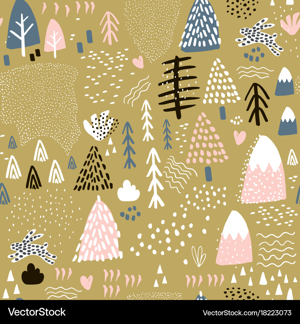Seamless pattern with bunny forest elements and Vector Image