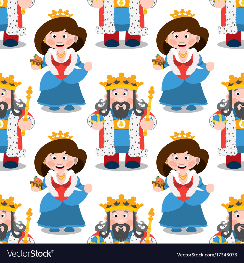 Seamless pattern with cartoon king and queen Vector Image