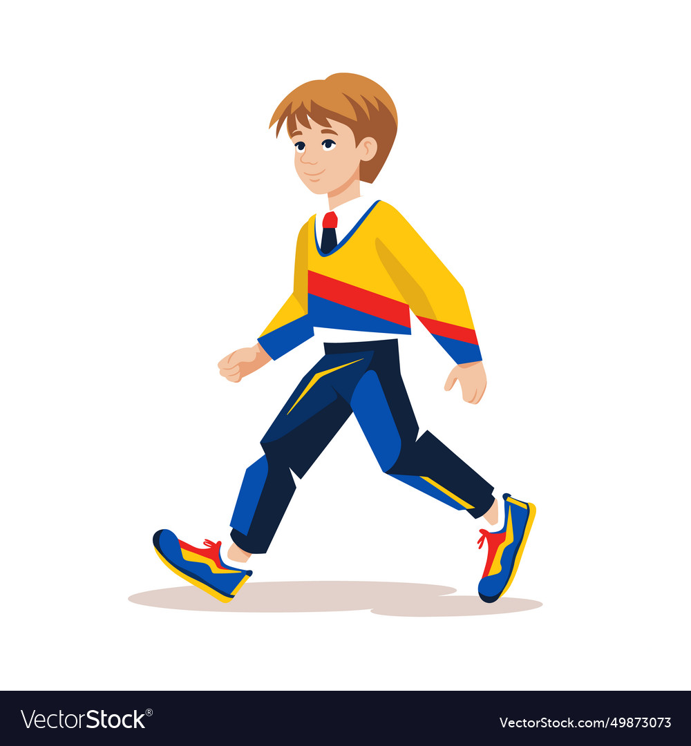 Young boy walking confidently in colorful casual Vector Image