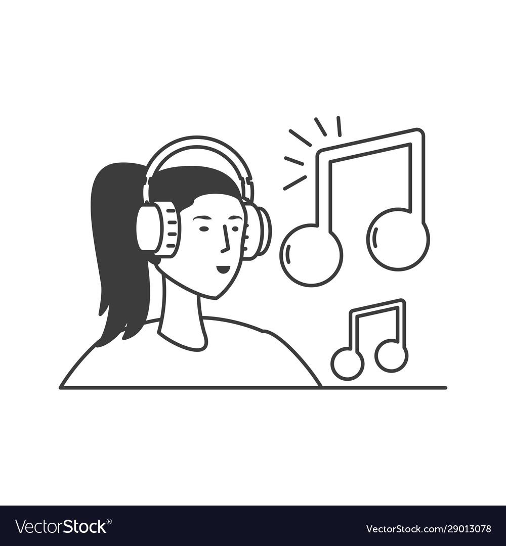 Cute young woman with earphones and music note Vector Image