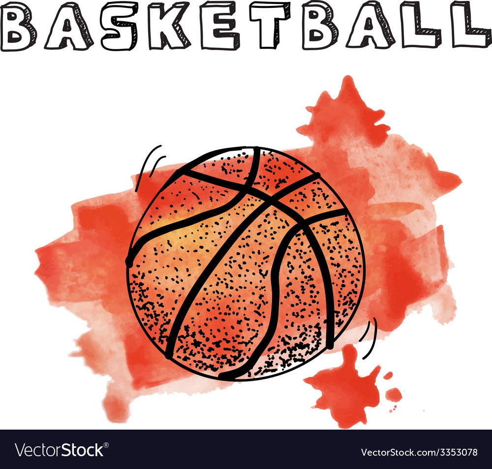 Doodle basketball on watercolor background