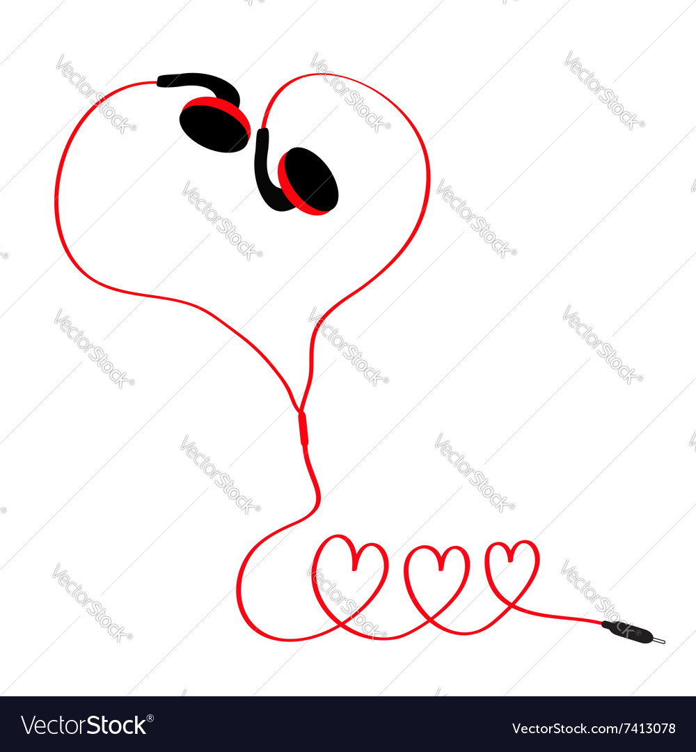 Earphones and red cord in shape of three hearts