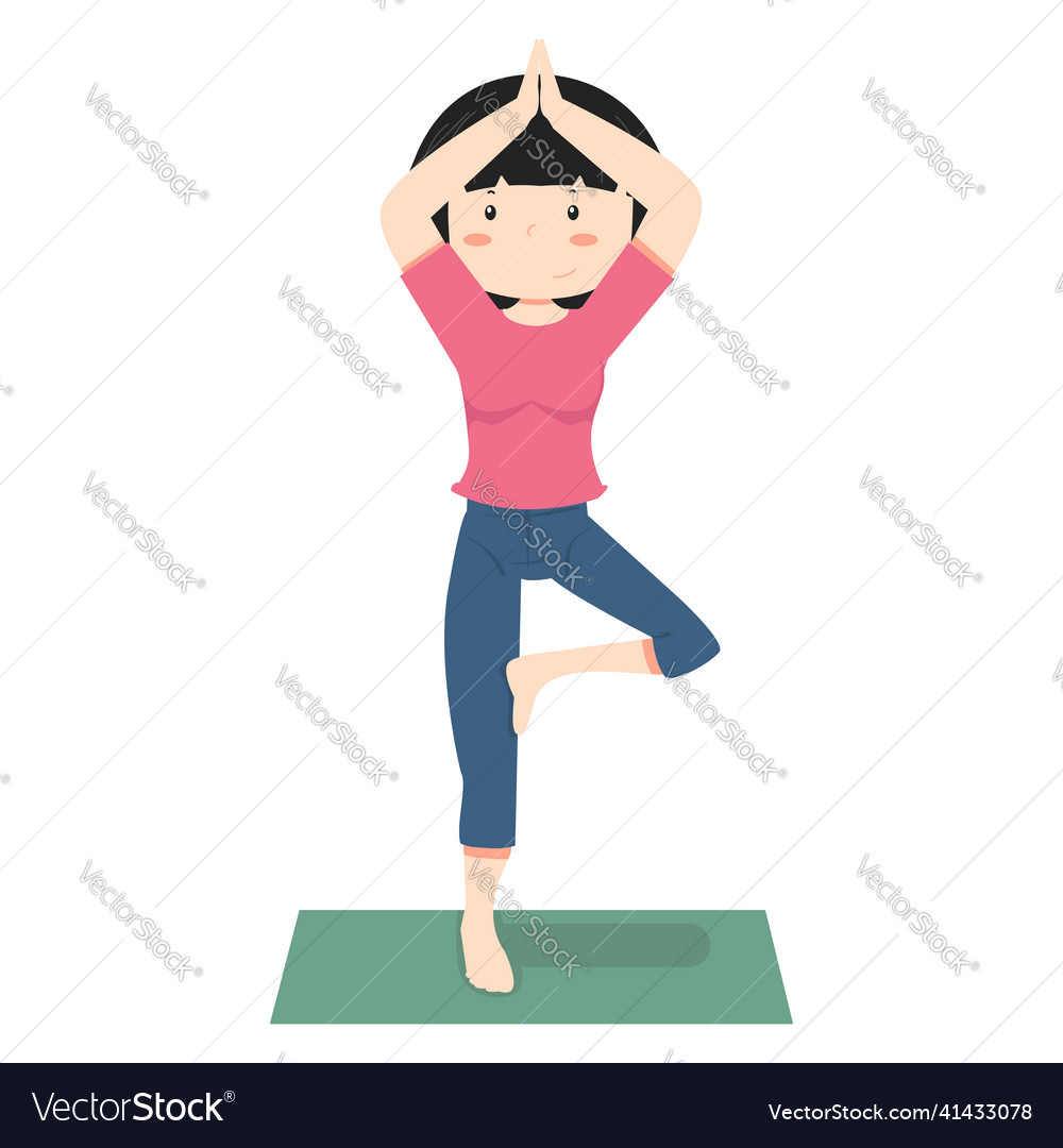 Girl meditating practicing yoga doing tree pose