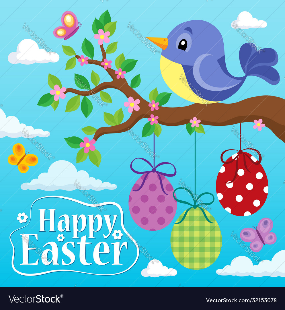 Happy easter theme with bird and eggs 1 Royalty Free Vector