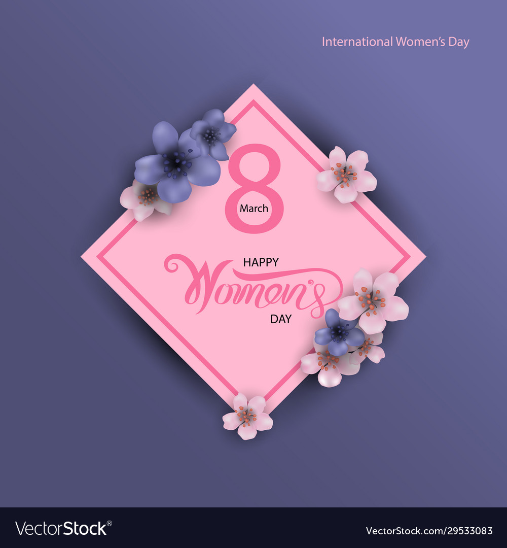 8 March Sign And Abstract Pink Floral Greeting Vector Image