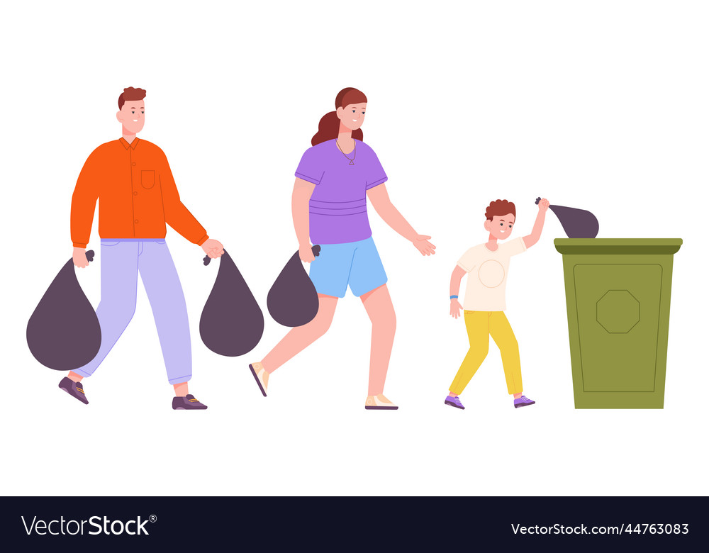 Family throwing trash together house cleaning Vector Image