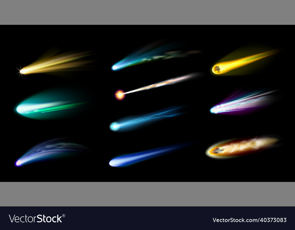 Realistic shooting star 3d falling meteor trails Vector Image