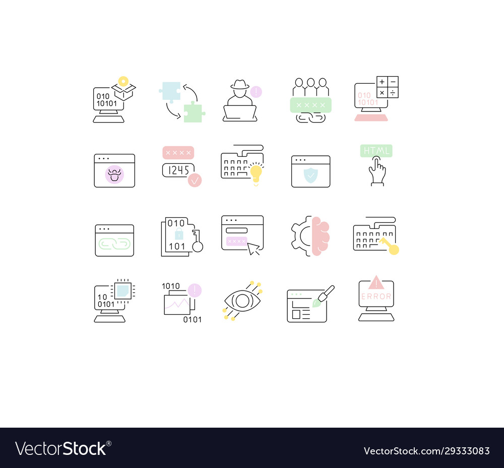 Set line icons programming Royalty Free Vector Image