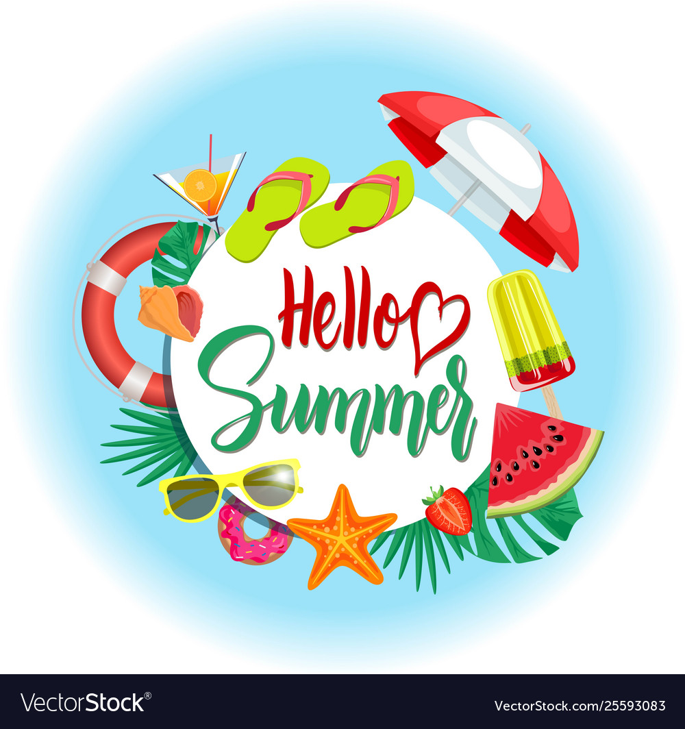 Summer banner with hello lettering Royalty Free Vector Image