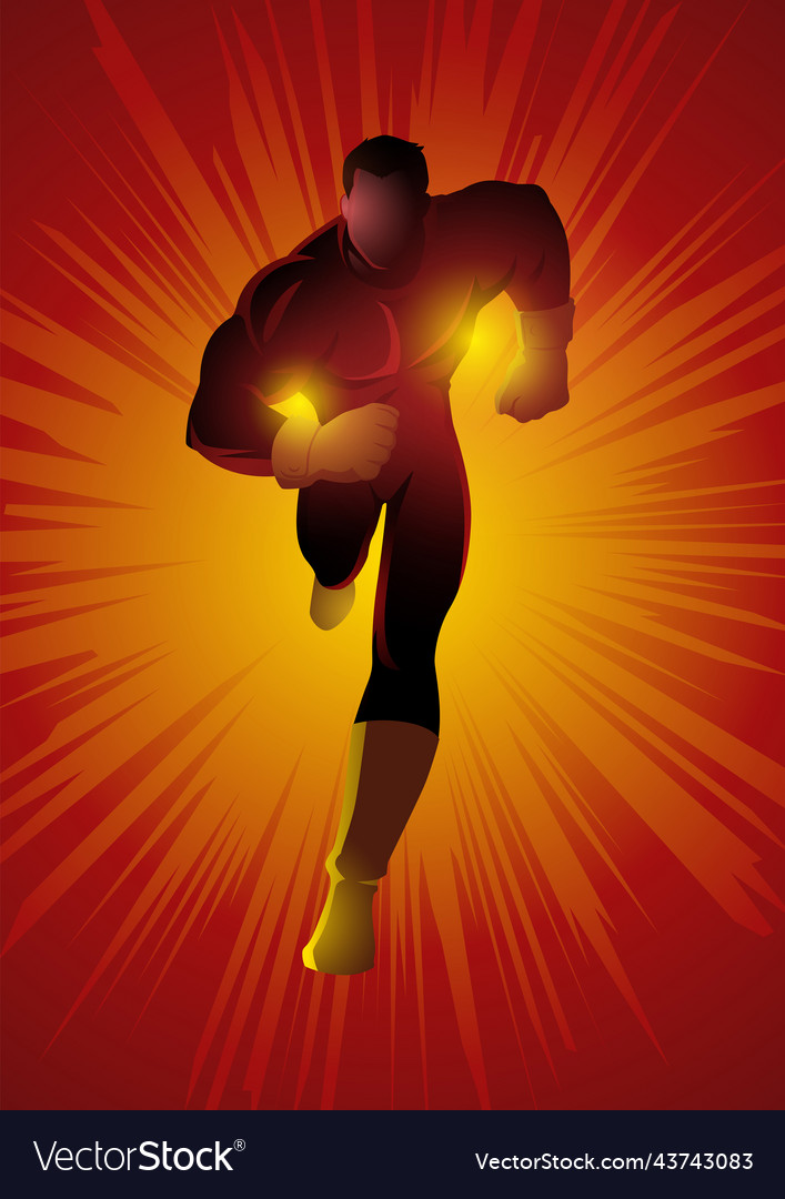 Superhero running against splash light Royalty Free Vector