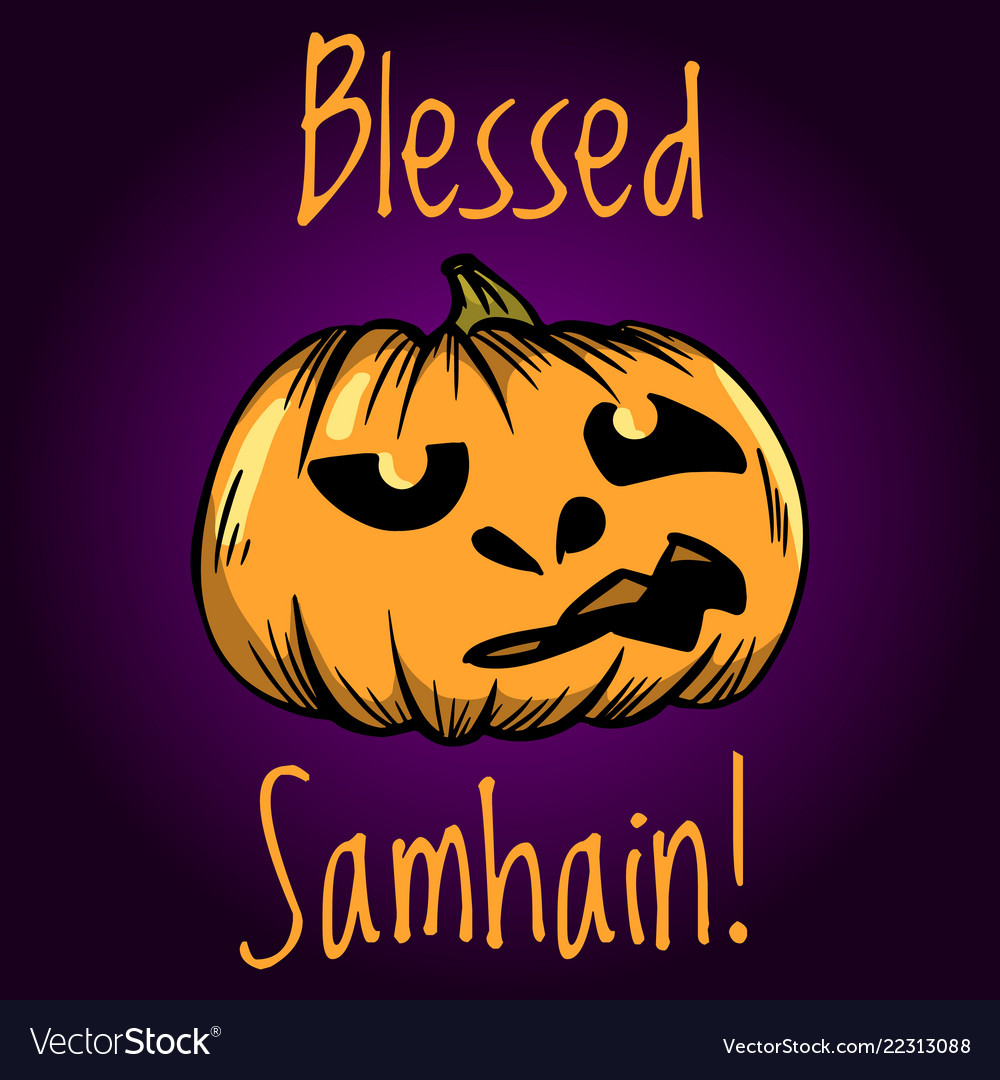 Blessed Samhain Greeting Card Halloween Banner Or Vector Image