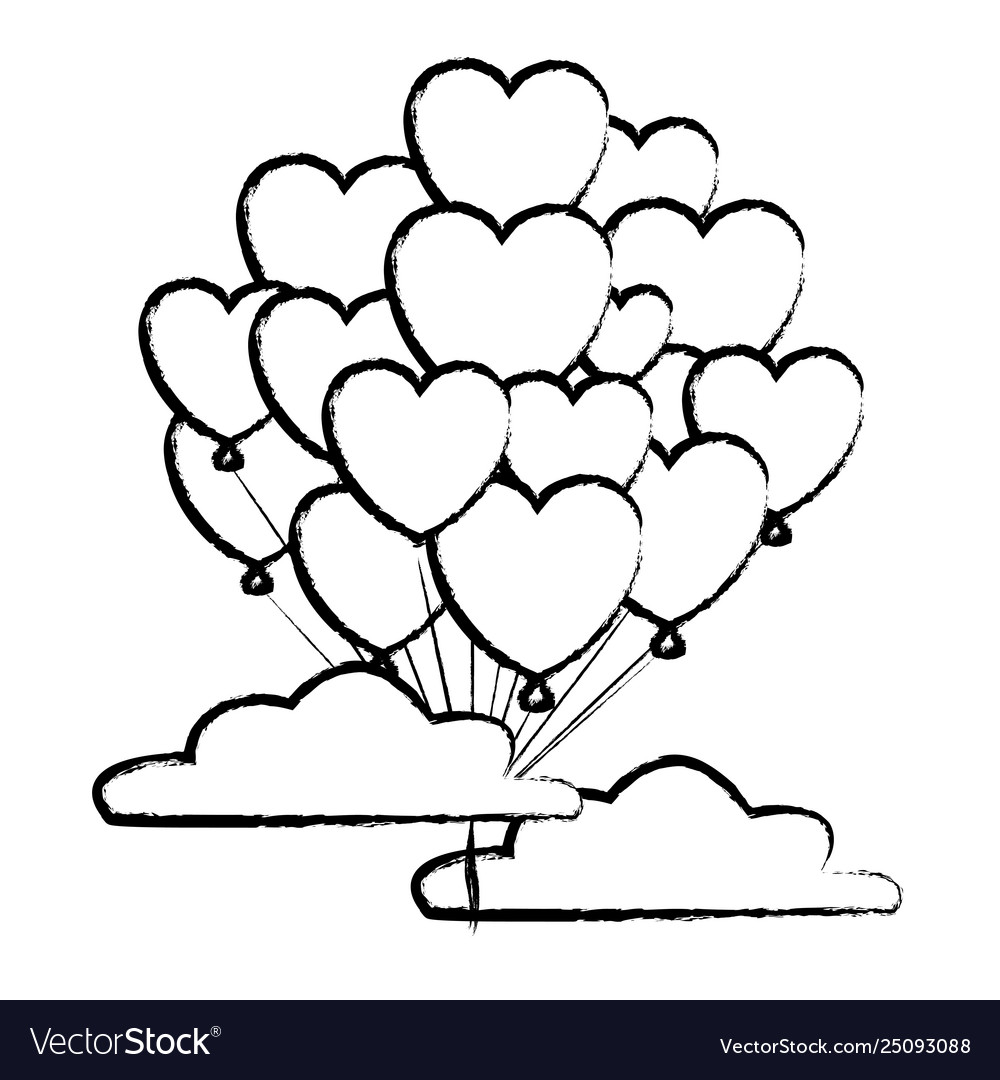 Heart Balloons In Sky Sketch Royalty Free Vector Image