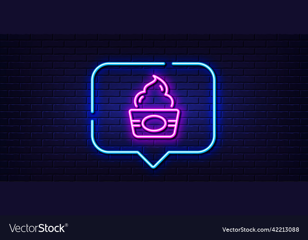 Ice cream cup line icon vanilla sundae sign neon