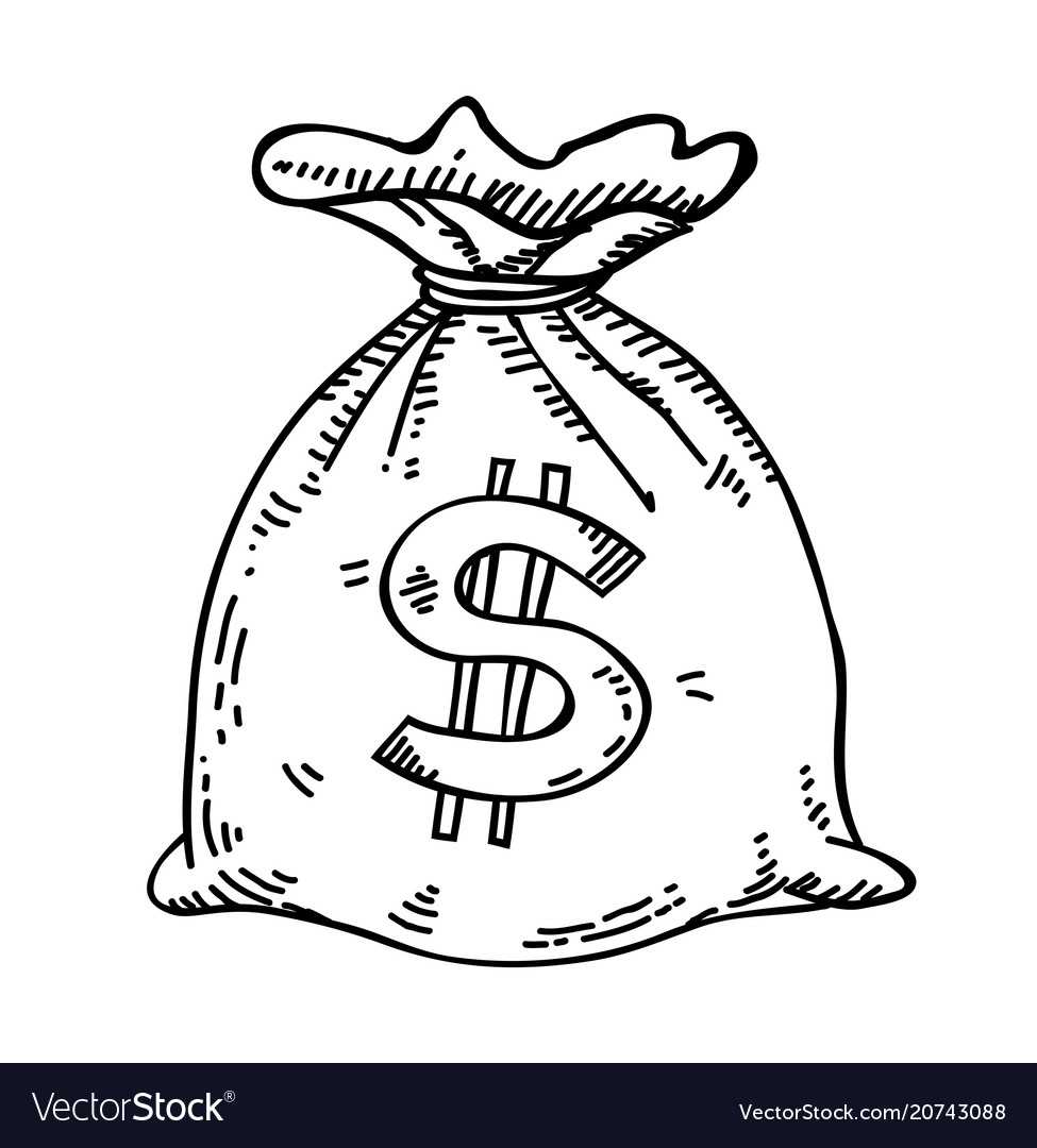 Money bag hand drawn Royalty Free Vector Image